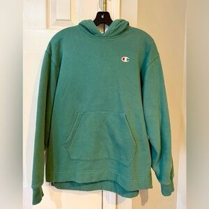 Champion Reverse Weave Hoodie Mens Medium Teal C Logo Pullover Thick Heavy